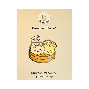 the wee bean enamel pins in dim sum hargow siu mai