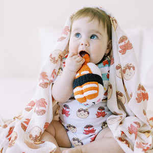 the wee bean organic cotton bamboo swaddles in takoyaki taste of japan