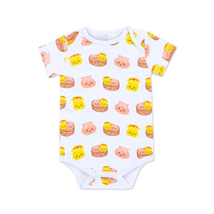 the wee bean organic cotton bodysuit onesie romper in dim sum hargow siumai