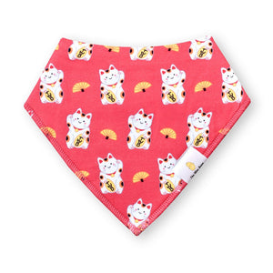 the wee bean organic cotton baby bandana bibs in white Fortune Lucky Cat Maneki Neko 