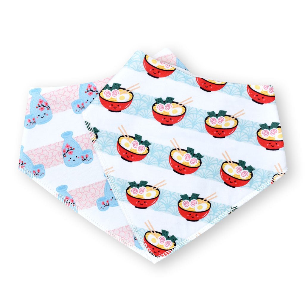 the wee bean organic cotton baby bandana drool bib set in japan ramen and sake