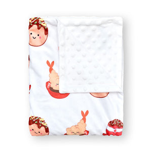 the wee bean minky fleece blanket with sensory stimulation in takoyaki and tempura