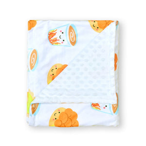 the wee bean minky sensory baby fleece blanket in pineapple bun milk tea and egg tart folded