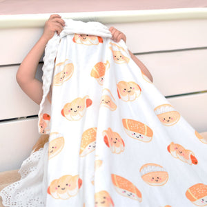 the wee bean super soft baby blanket minky fleece blanket hong kong foods bakery buns sausage bun cocktail bun coconut cream bun hong kong bakeries baby playing hide and seek