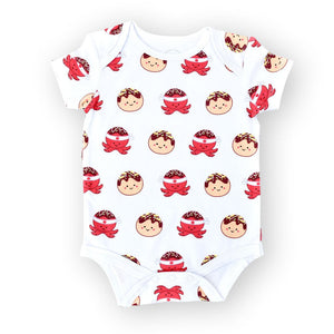 the wee bean organic cotton baby onesie bodysuit in takoyaki octopus balls 