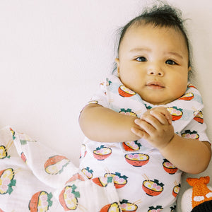 the wee bean  organic cotton onesie bodysuit romper in ramen noodles