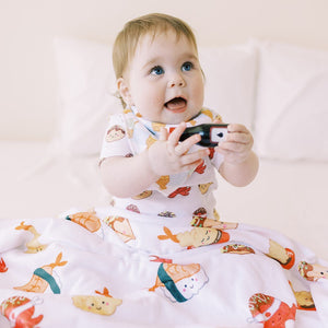 the wee bean minky fleece sensory baby kids blanket in sushi tempura takoyaki izakaya