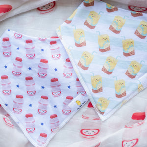 the wee bean organic cotton baby bandana bib yogurt drink yakult vita lemon tea bib set